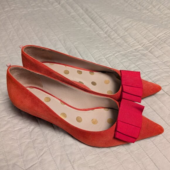 Boden Adelaide Orange/Red Suede Bow Flats 40 - Picture 1 of 4
